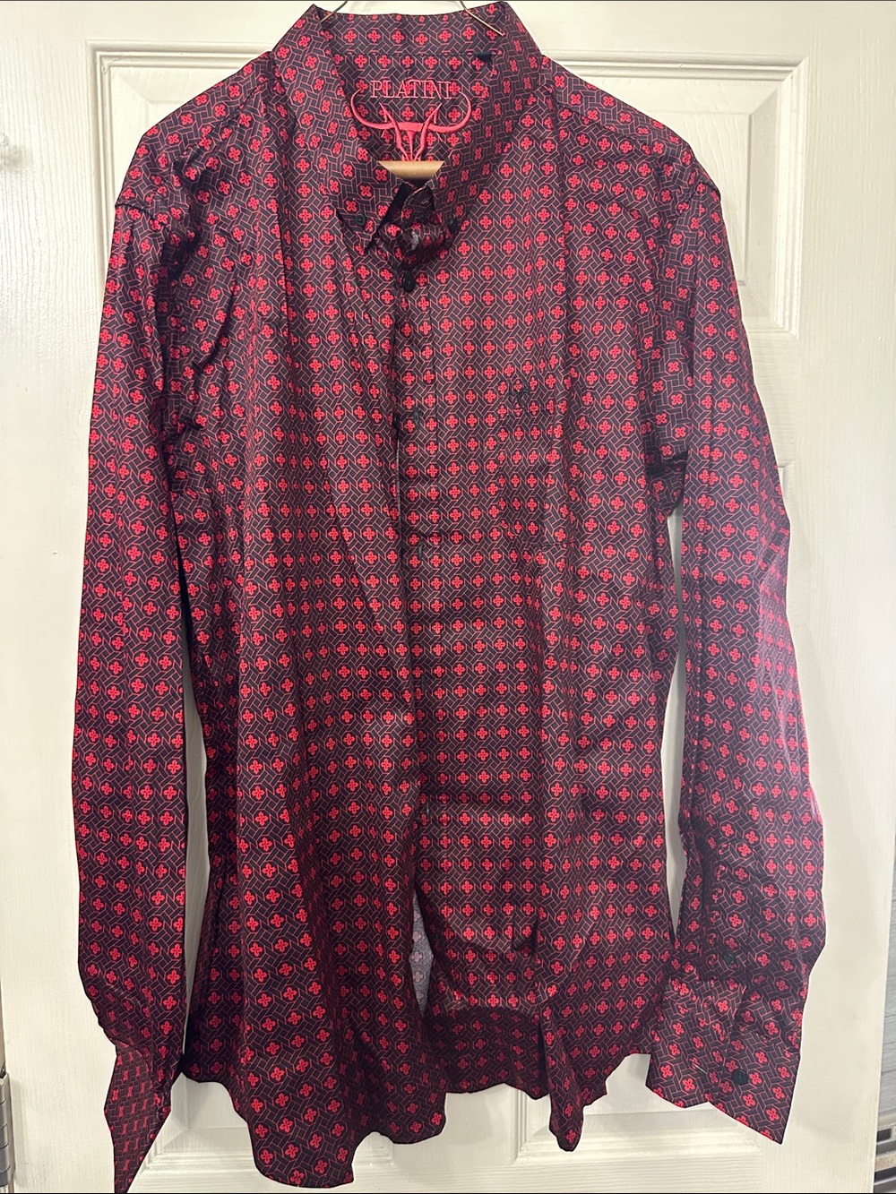 Men’s Patterned Red Dress Shirt by Platini
